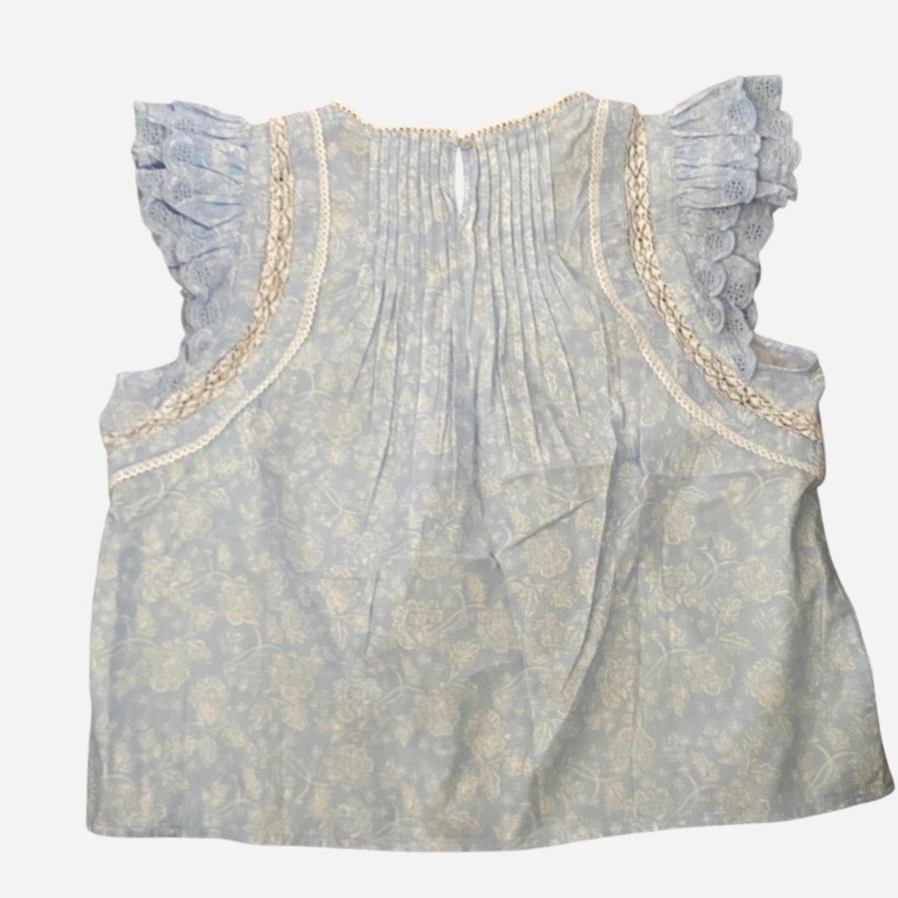 Boho Light Blue Lace Trim Blouse - Picture 2 of 4